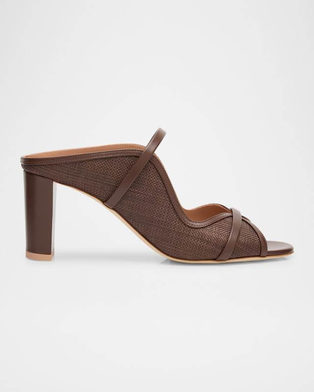Norah Nappa Leather Raffia Dual-Strap Mule Sandals